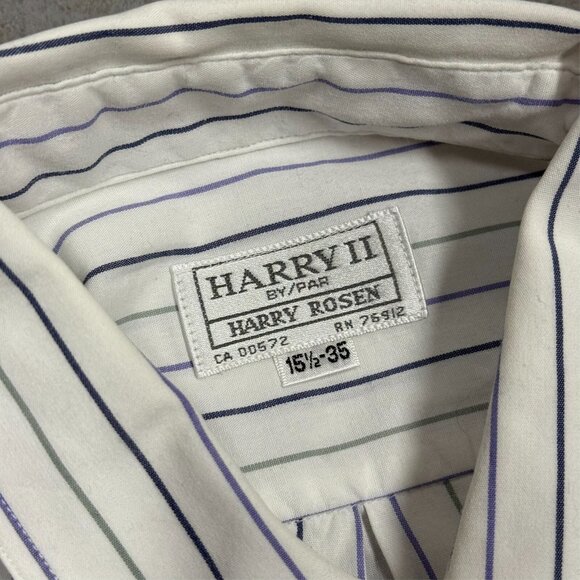 Harry Rosen Dress Shirt Striped Long Sleeve White Cotton 15 1/2 Medium - Picture 5 of 6
